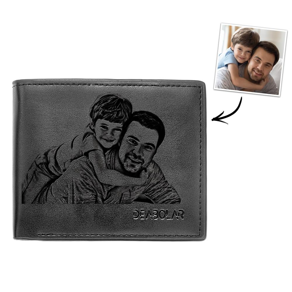 Portefeuille Flip Homme Photo Gravée Personnalisé Noir