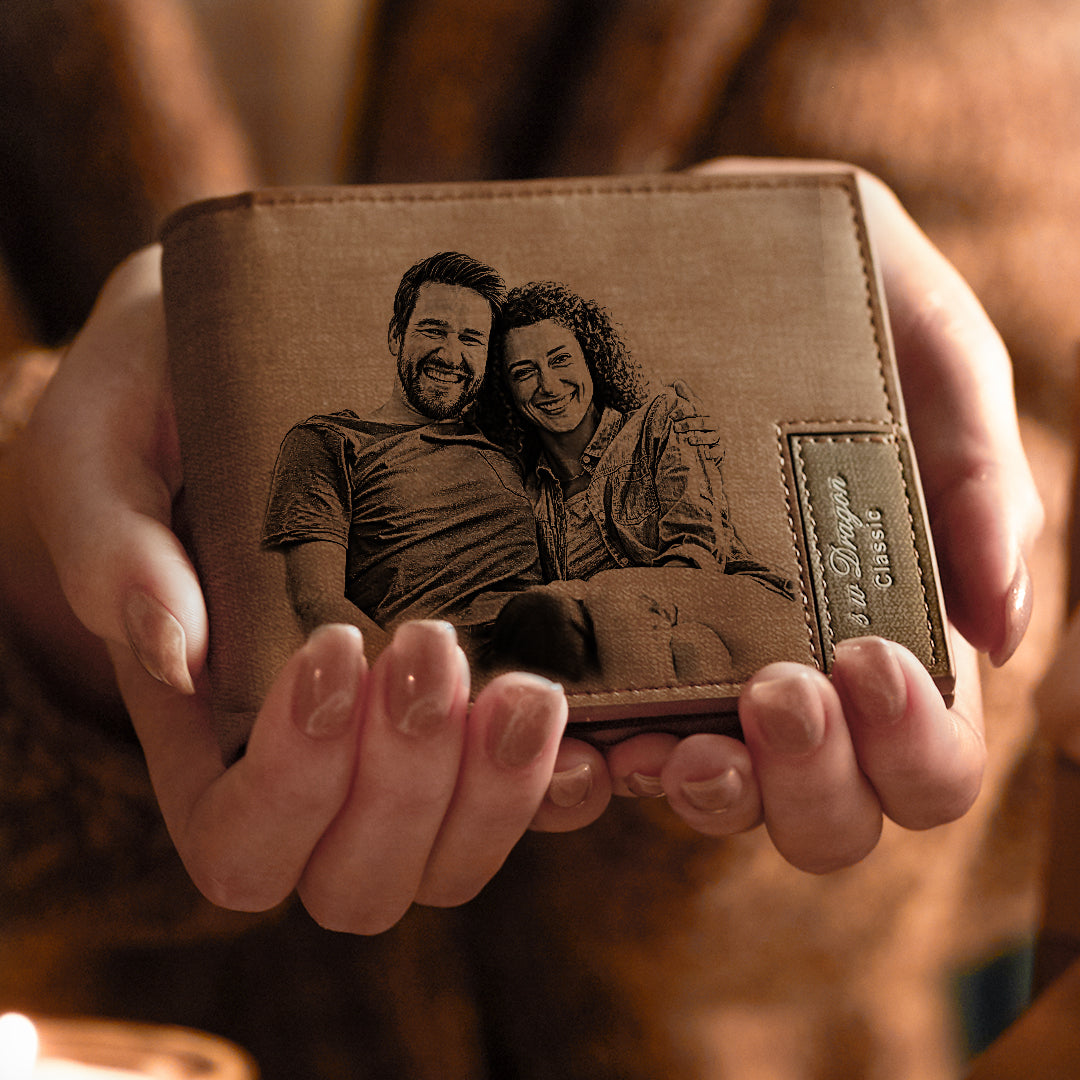 Portefeuille avec photo gravée Portefeuilles Cadeaux pour hommes