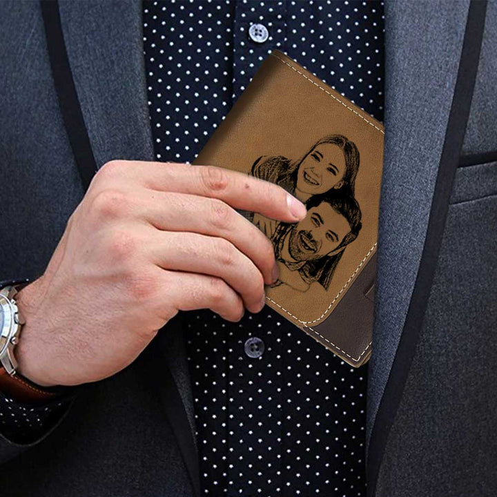 Portefeuille bloquant avec photo gravée personnalisée pour hommes