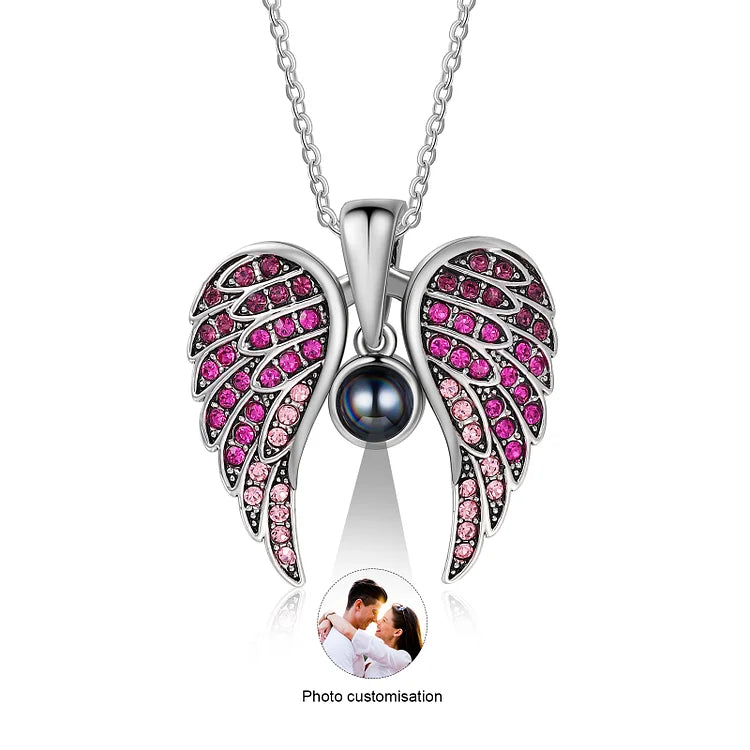 Collier Pendentif Aile Projection de Pierres 1 Photo Personnalisée 5 Couleurs