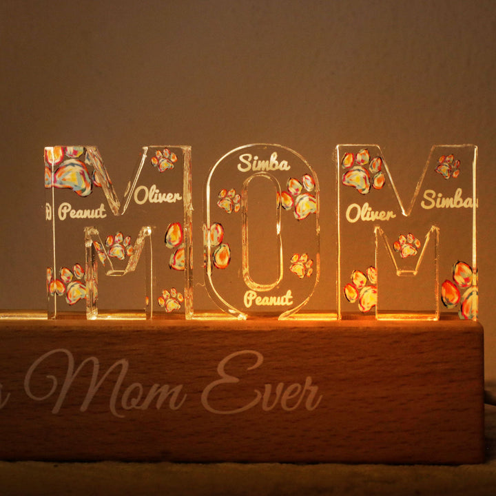 Dog Mom Colorful Watercolor Paw Personalized LED Night Light