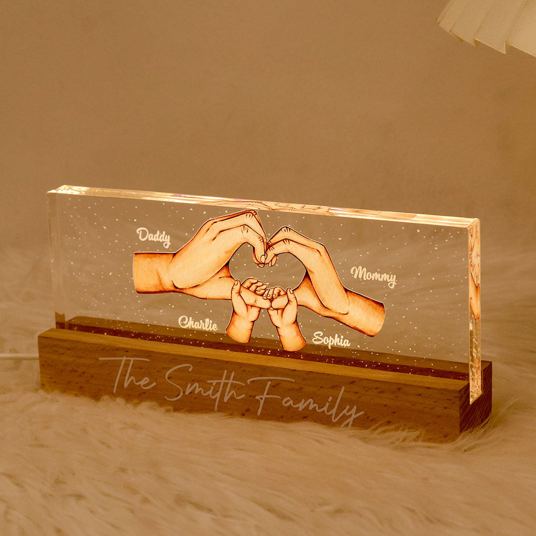 Veilleuse LED en acrylique personnalisée Family Heart Hands