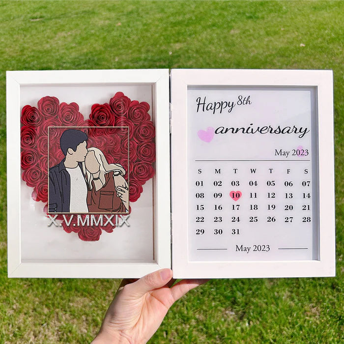 Cadre de calendrier personnalisé avec cadre d'ombre de fleur de portrait