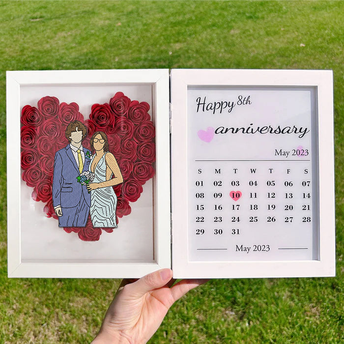 Cadre de calendrier personnalisé avec cadre d'ombre de fleur de portrait