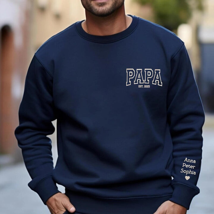 Sweat-shirt brodé PAPA personnalisé avec le nom de votre enfant