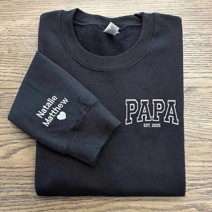 Sweat-shirt brodé PAPA personnalisé avec le nom de votre enfant