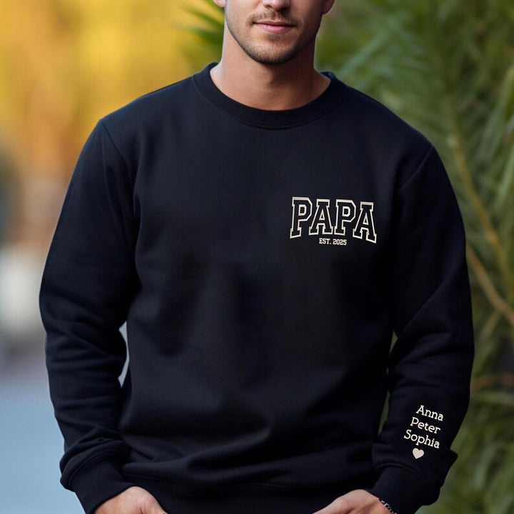 Sweat-shirt brodé PAPA personnalisé avec le nom de votre enfant