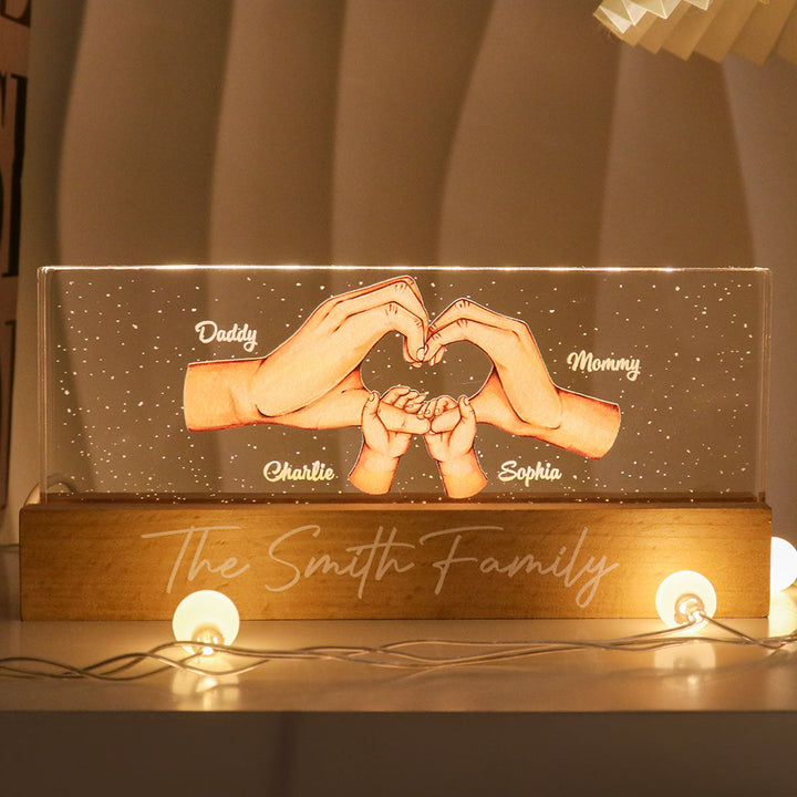 Veilleuse LED en acrylique personnalisée Family Heart Hands