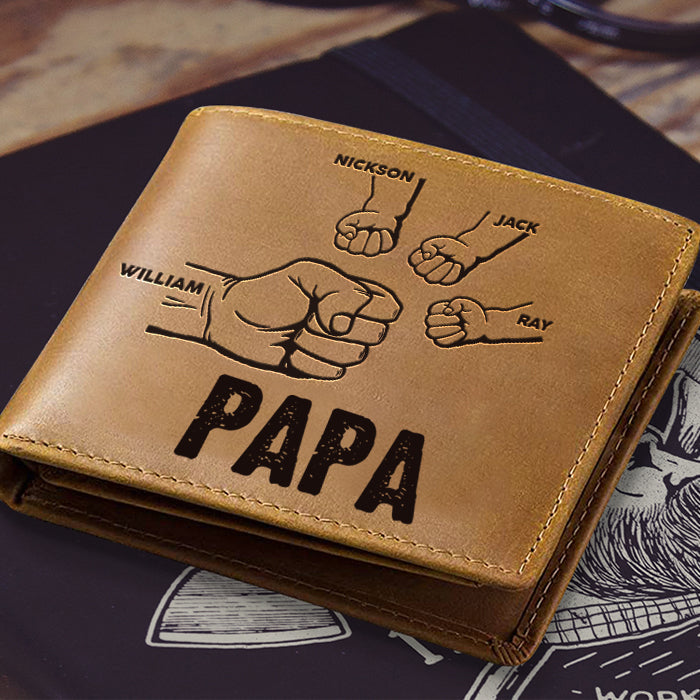 À Papa-Portefeuille Poings 2-5 Prénoms Personnalisé Classique Homme Porte-Monnaie Carte