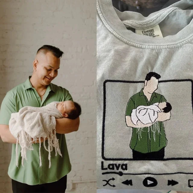 Sweat-shirt personnalisé avec portrait photo brodé pour papa