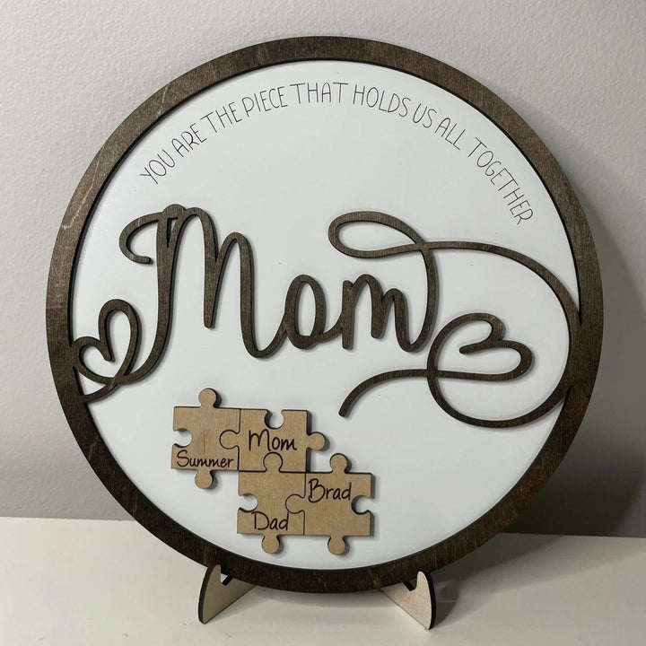 Cadeau personnalisé de cadre de puzzle en bois de cercle pour maman