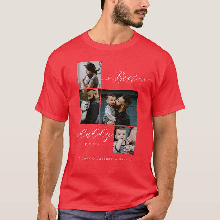 T-shirt noir souvenir de photo de famille avec script Best Daddy Ever