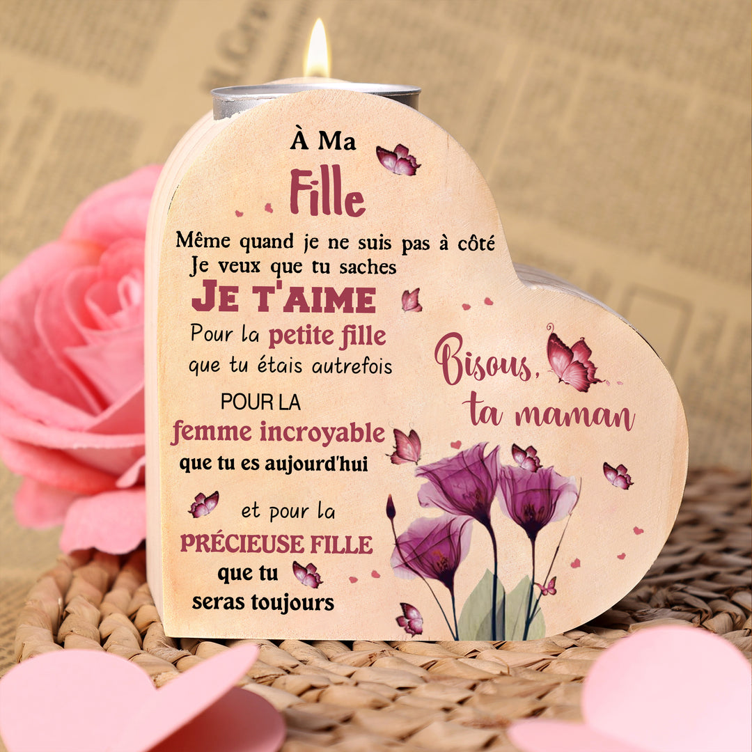 À ma Fille-Bougeoir en Bois avec papillons et fleurs sans bougie