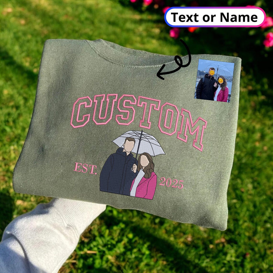 Sweat à capuche personnalisé avec photo portrait brodée pour couple