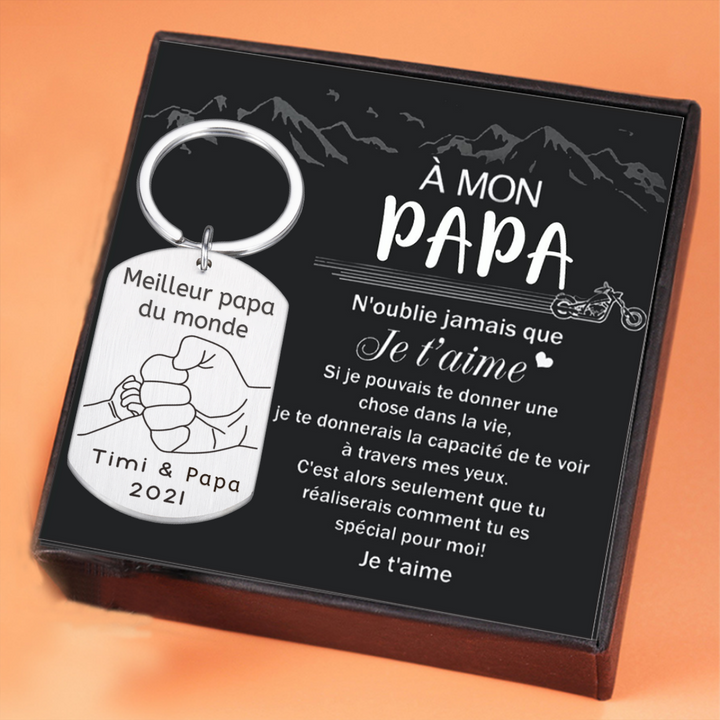 À Papa - Porte-Clés Poings texte Personnalisé avec date