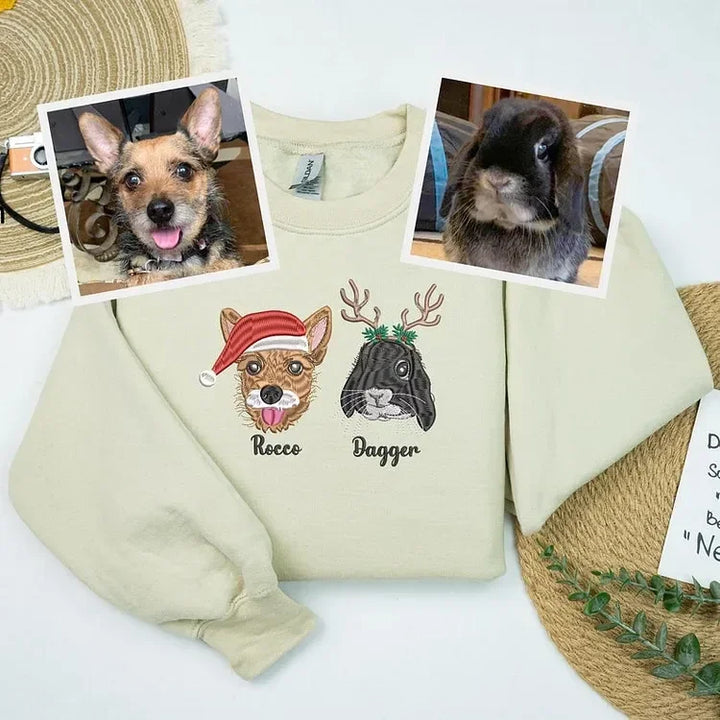 Christmas Custom Embroidered Sweatshirt With Pet Portrait