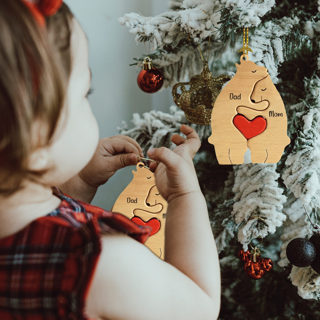 Ornements de Noël en Bois d'Ours avec 2-6 Prénoms Personnalisés pour Famille