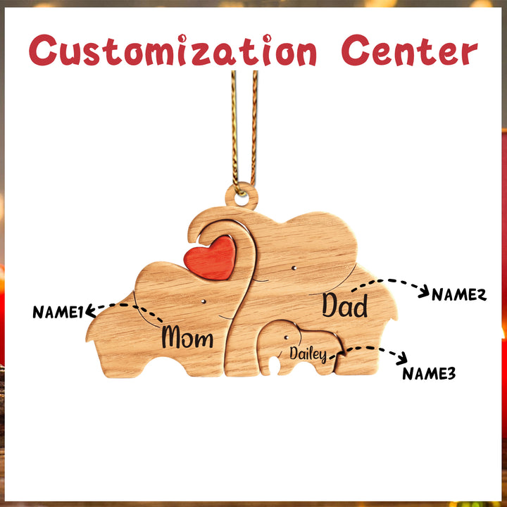 Ornements de Noël d'Éléphant avec 3-6 Prénoms Personnalisés pour Famille