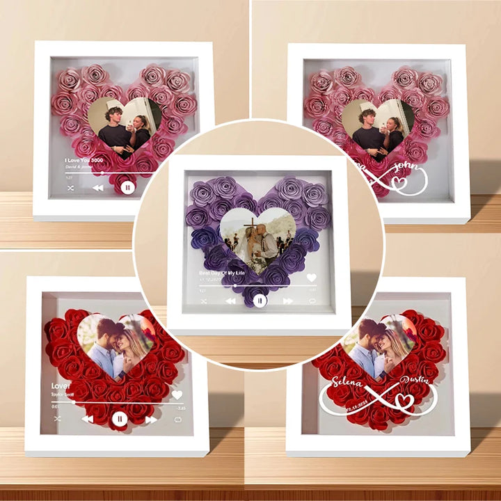 Boîte d'ombre de fleur de coeur personnalisée avec photo