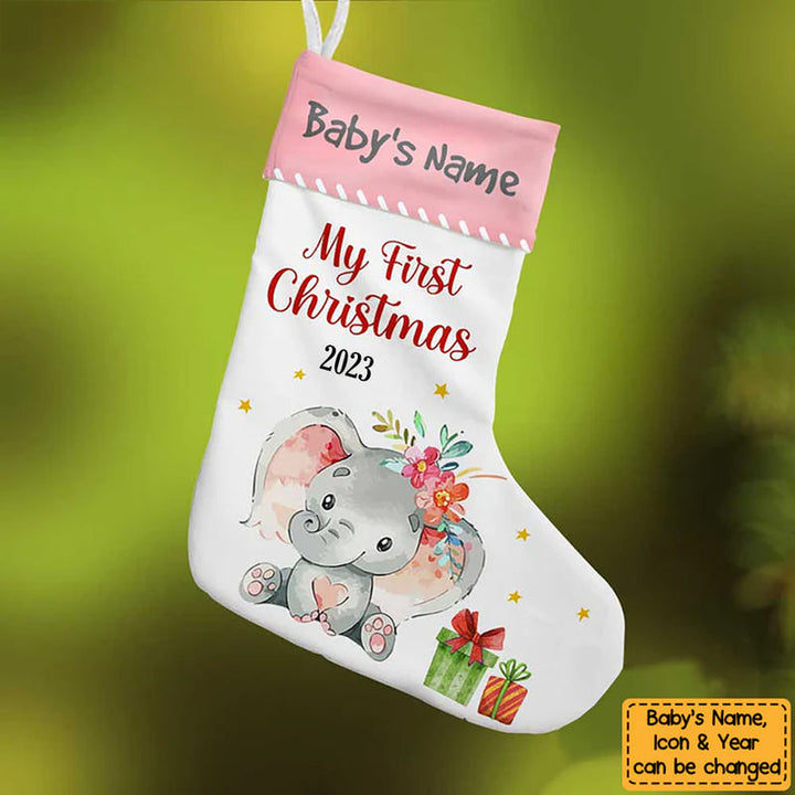 Chaussette de Noël personnalisée pour bébé éléphant Ornements