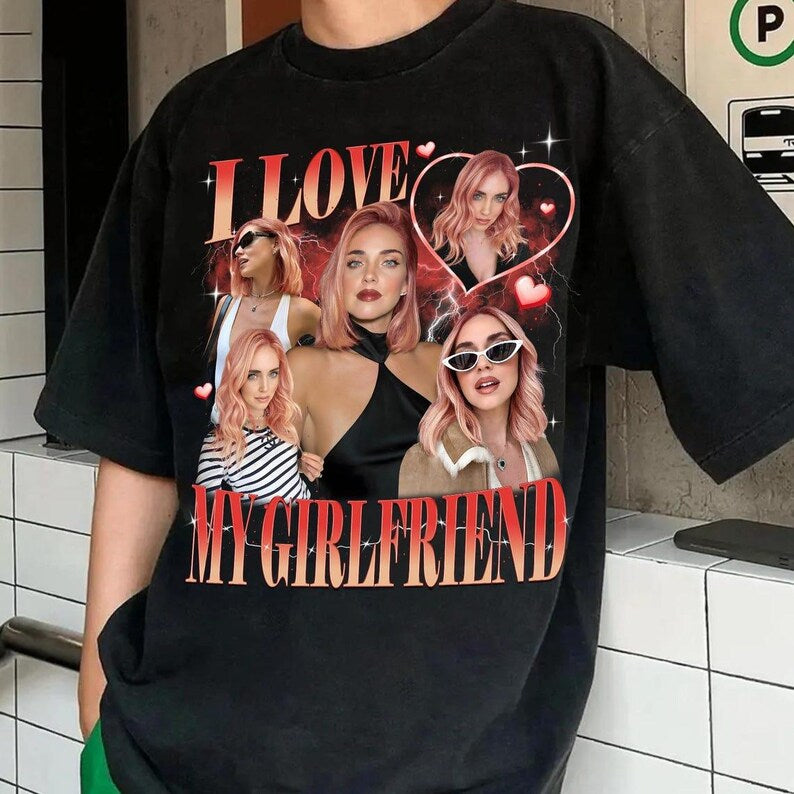 T-shirt foncé personnalisé avec photo « J'aime mon petit ami/ma petite amie » de style vintage pour couple