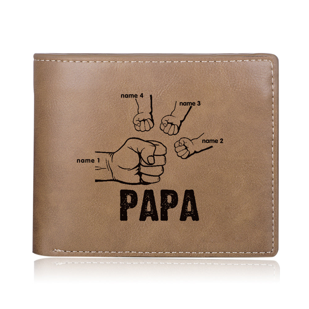 À Papa-Portefeuille Poings 2-5 Prénoms Personnalisé Classique Homme Porte-Monnaie Carte