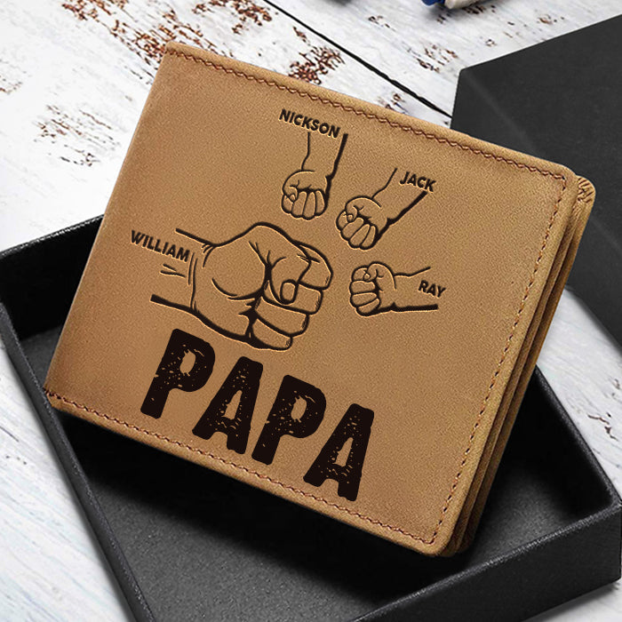 À Papa-Portefeuille Poings 2-5 Prénoms Personnalisé Classique Homme Porte-Monnaie Carte