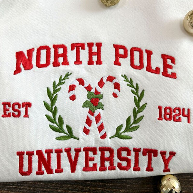 North Pole University Embroidered Sweatshirt et  Hoodie année personnalisée