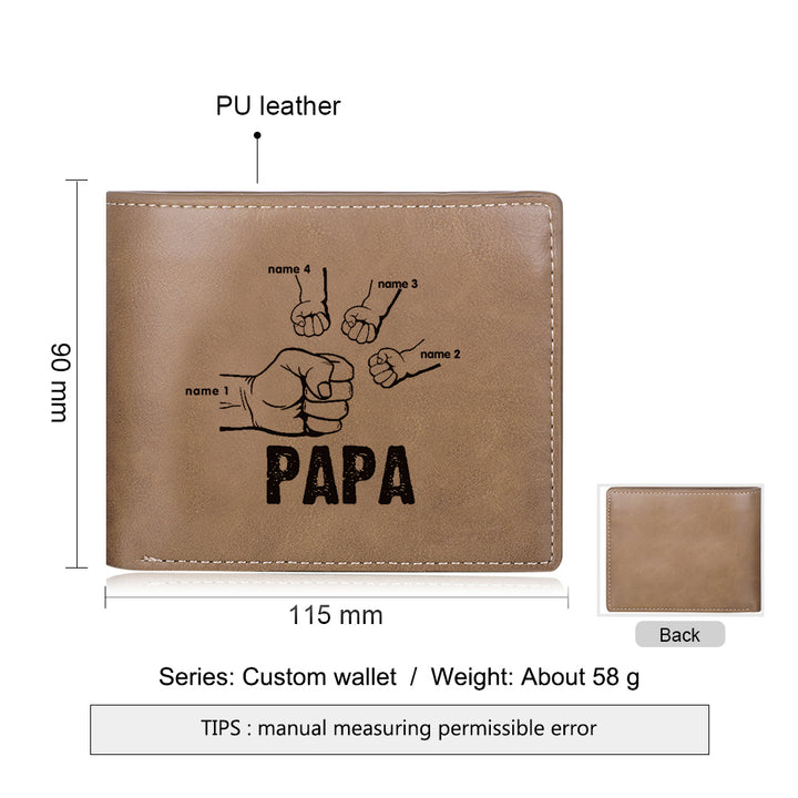 À Papa-Portefeuille Poings 2-5 Prénoms Personnalisé Classique Homme Porte-Monnaie Carte