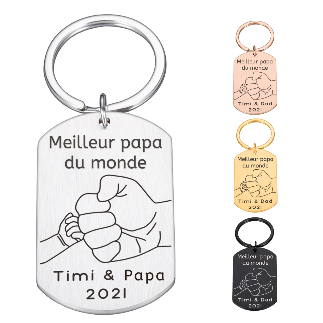 À Papa - Porte-Clés Poings texte Personnalisé avec date