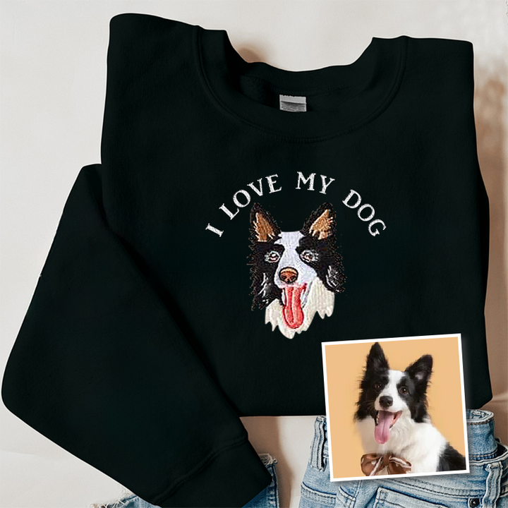 J'aime mon chien personnalisé portrait d'animal à capuche brodé