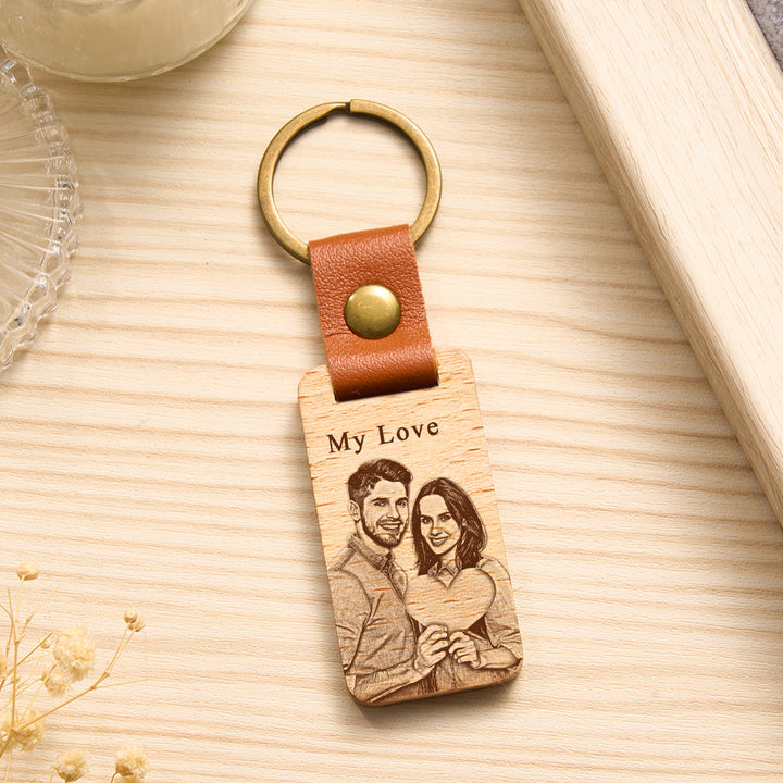 Porte-clés en bois avec photo personnalisée