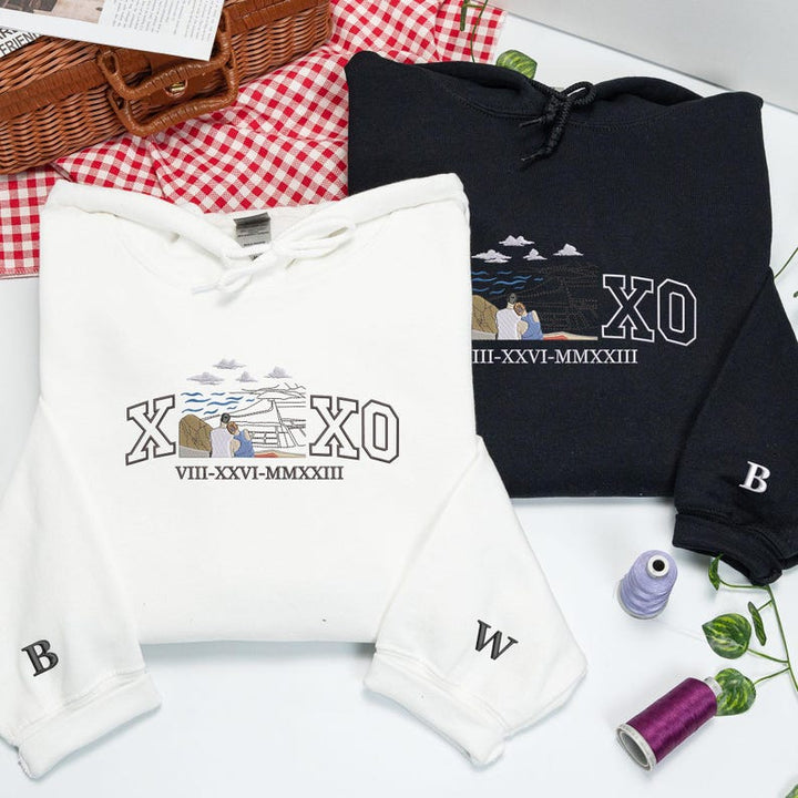 Sweat-shirt XOXO brodé personnalisé avec portrait de couple