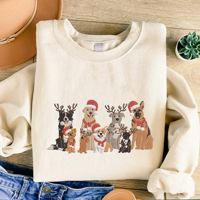 Sweat-shirt en peluche d’hiver famille de chiens amusants