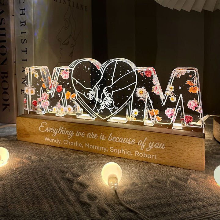 Cadeau pour maman, veilleuse LED en bloc acrylique personnalisé