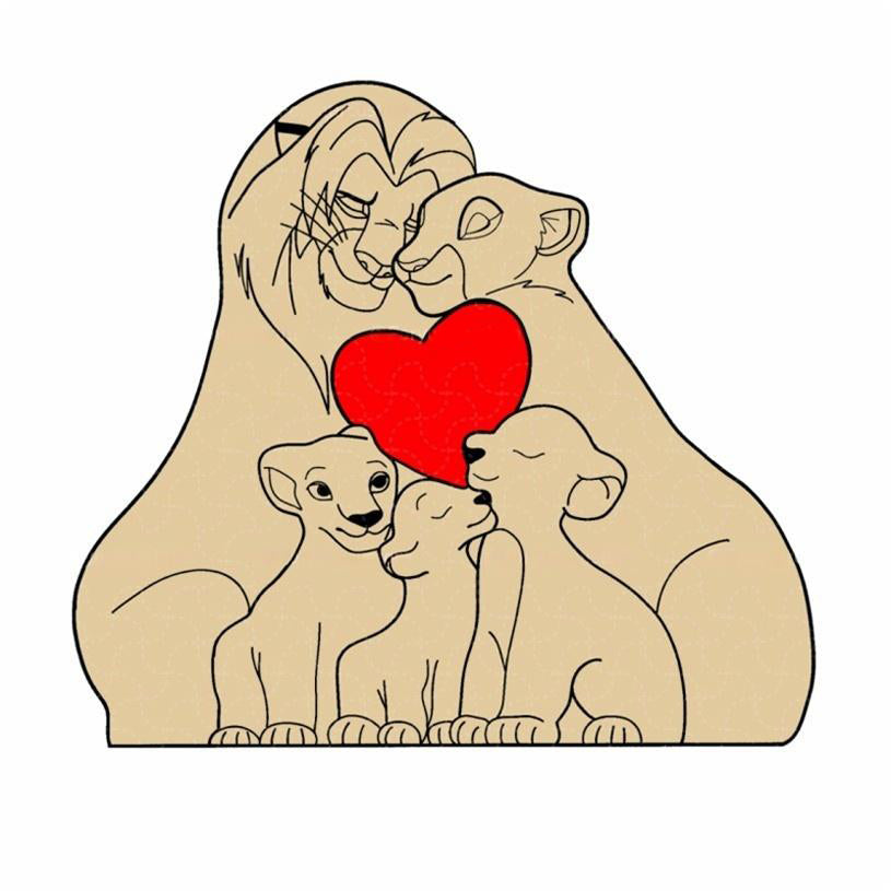 Puzzle personnalisé en bois Famille de lions – Décoration et cadeau personnalisés
