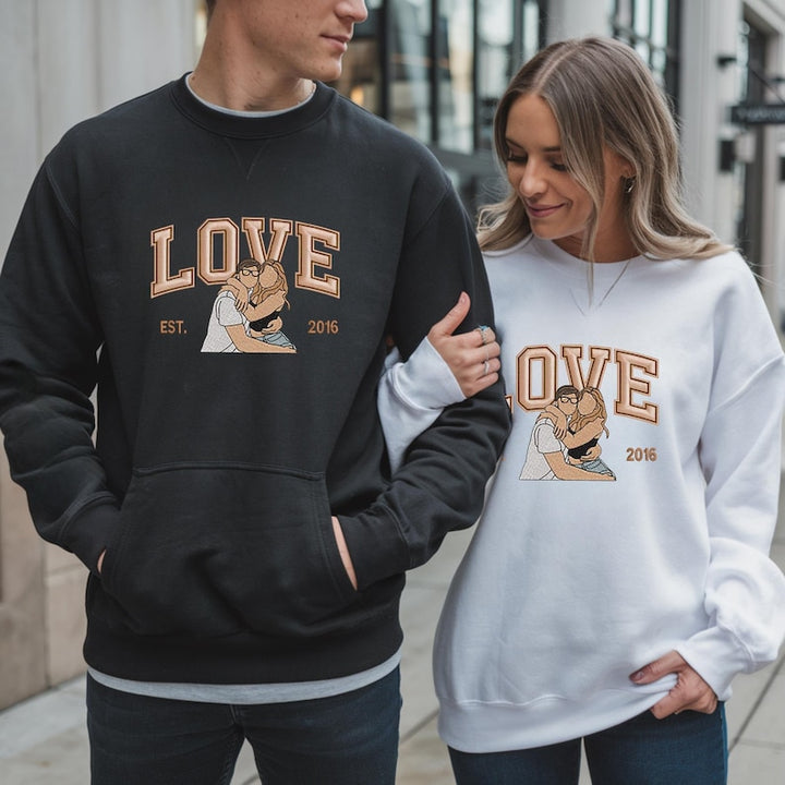 Sweat-shirt personnalisé avec portrait brodé photo LOVE