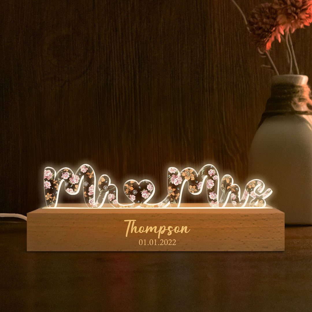 Pour elle et lui, veilleuse LED personnalisée à imprimé floral