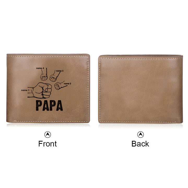 À Papa-Portefeuille Poings 2-5 Prénoms Personnalisé Classique Homme Porte-Monnaie Carte