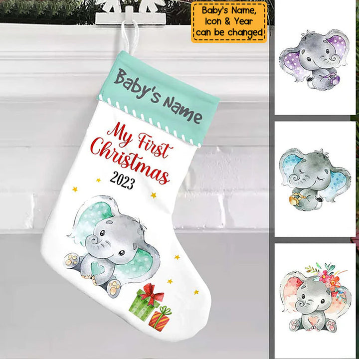 Chaussette de Noël personnalisée pour bébé éléphant Ornements