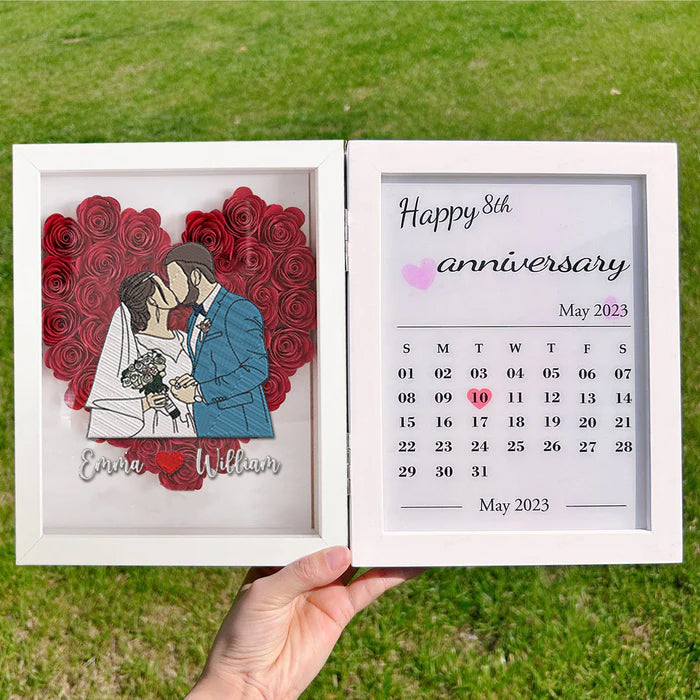 Cadre de calendrier personnalisé avec cadre d'ombre de fleur de portrait