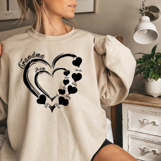 Sweat-shirt personnalisé Grandma Heart Sweatshirt/Hoodie/T-Shirt