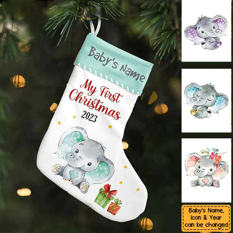 Chaussette de Noël personnalisée pour bébé éléphant Ornements