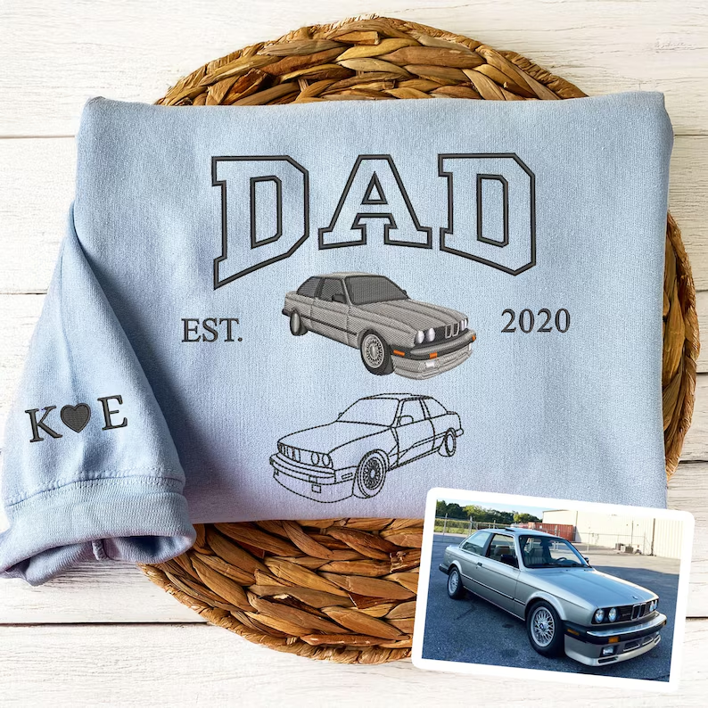 Sweat à capuche brodé personnalisé avec photo de voiture, cadeau personnalisé pour lui, cadeau pour la fête des pères