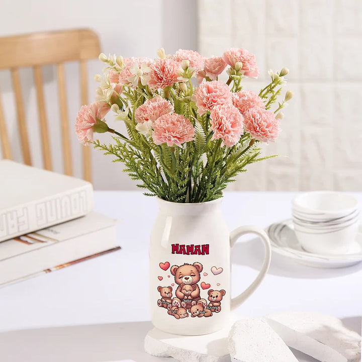 Vase à Fleurs Ours 2-8 Prénoms Personnalisés avec Texte