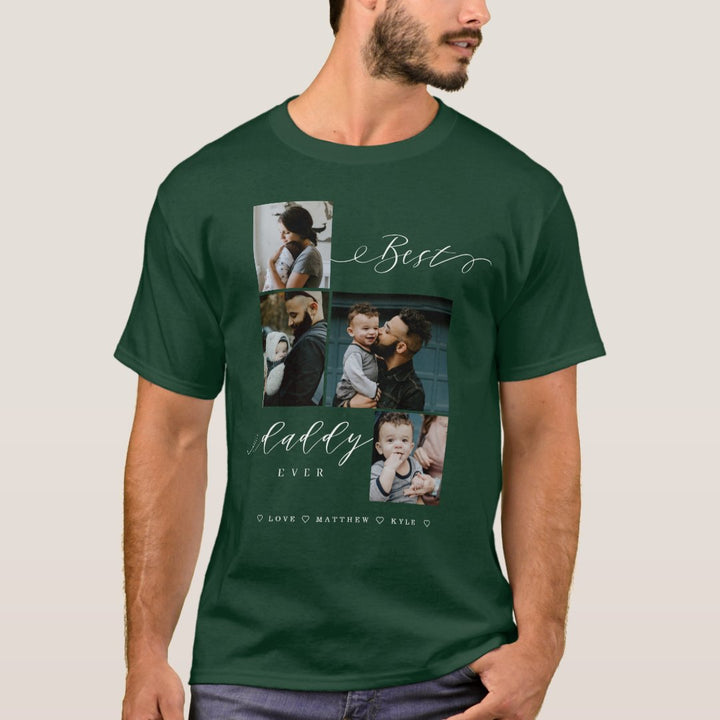 T-shirt noir souvenir de photo de famille avec script Best Daddy Ever