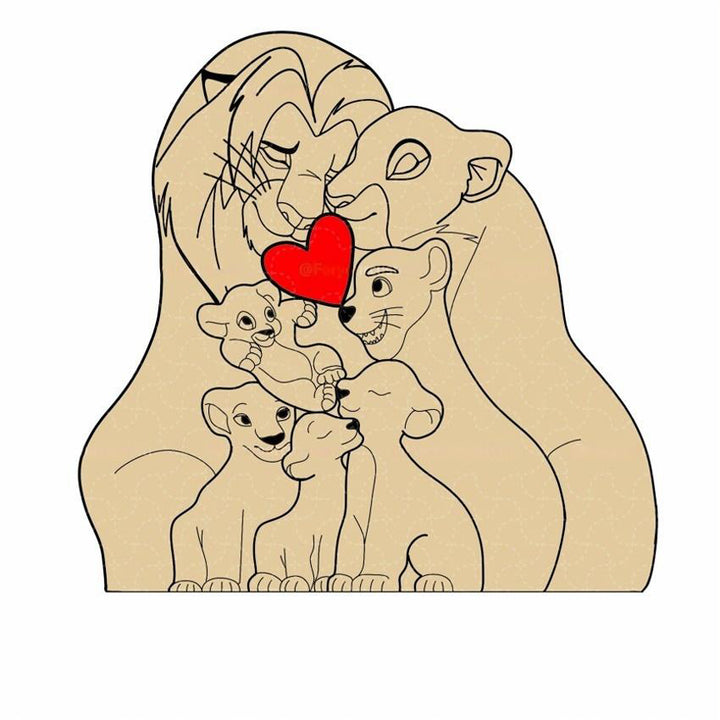 Puzzle personnalisé en bois Famille de lions – Décoration et cadeau personnalisés