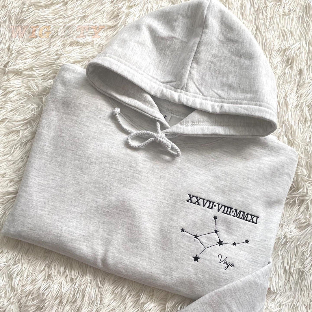 Personalisation Roman date constellation Hoodie Embroidery