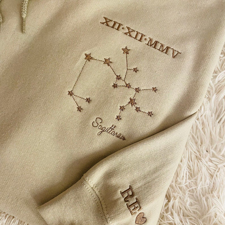 Personalisation Roman date constellation Hoodie Embroidery