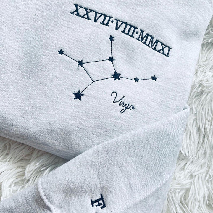 Personalisation Roman date constellation Hoodie Embroidery